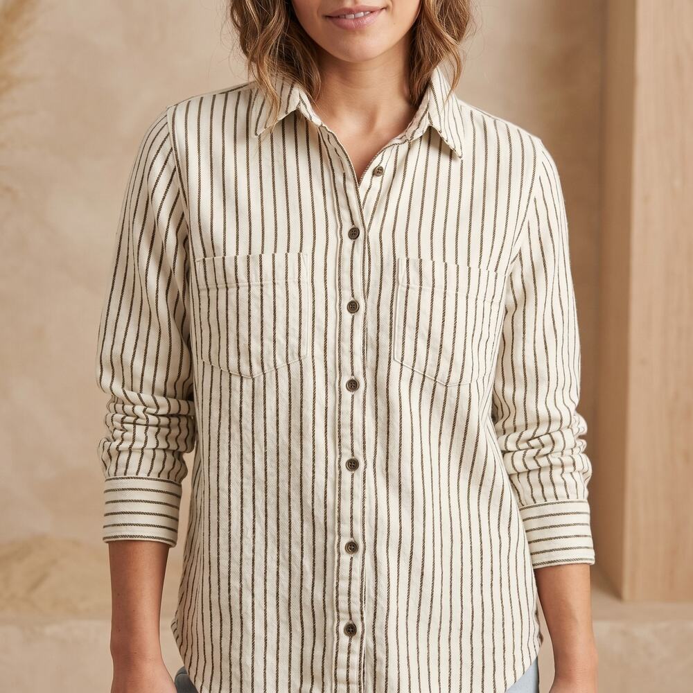 Madewell Women's Striped Button Up Shirt Long Sleeve Cotton Coastal XS